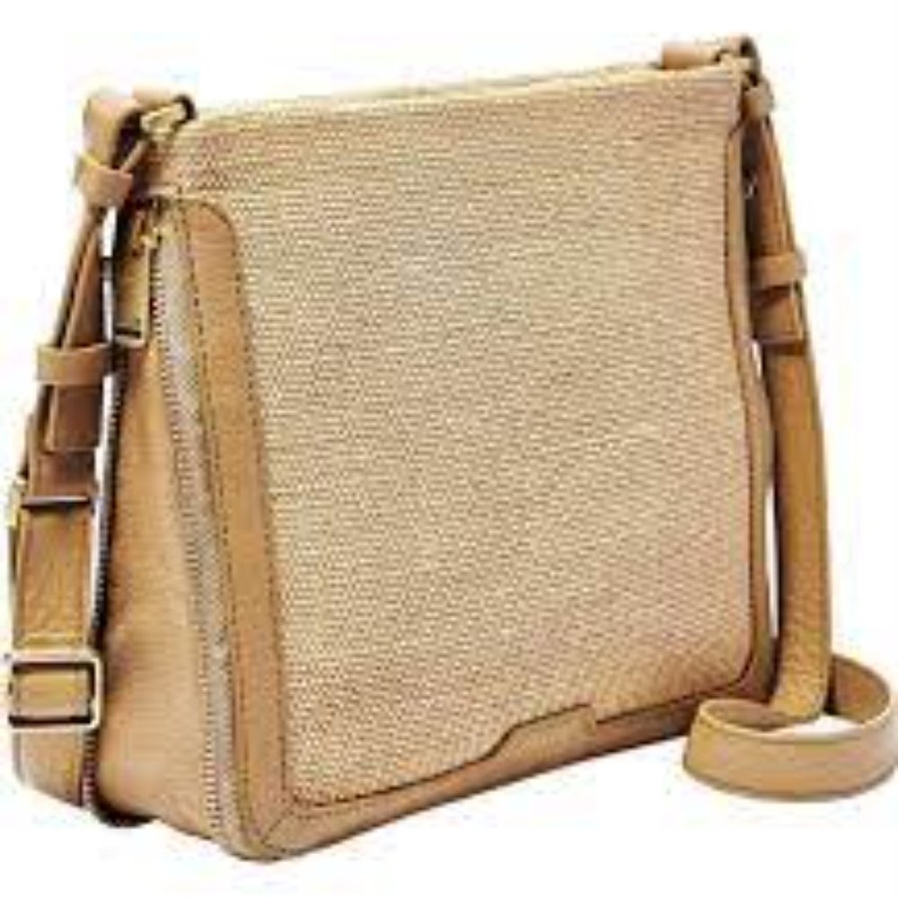 NWT Fossil Beige Preston Straw Shopper Crossbody